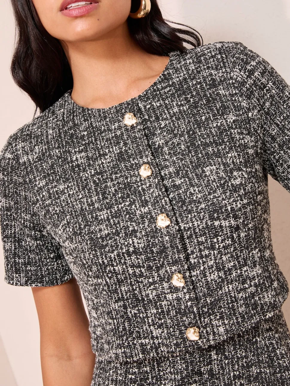 Zwart - Friends Like These Bouclé 2-in-1 Peplumzoom Jurk