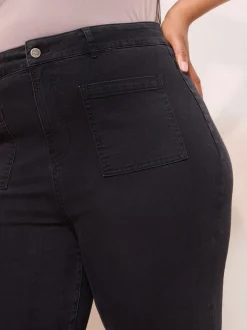 Zwart - Friends Like These jeans met zakken, hoge taille en uitlopende pijpen