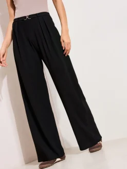 Zwart - Friends Like These Crinkle Jersey Wide Leg Trousers with Buckle Front