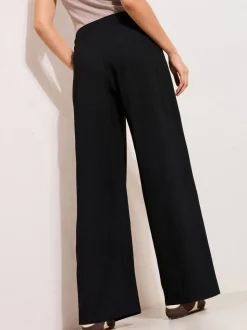 Zwart - Friends Like These Crinkle Jersey Wide Leg Trousers with Buckle Front