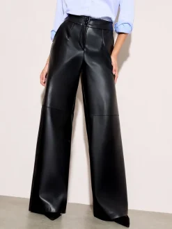 Zwart - Friends Like These X Lucy Mecklenburgh Faux Leather Tailored Wide Leg Trousers