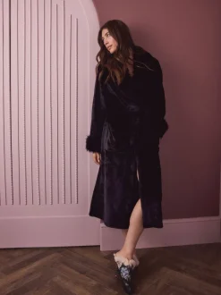 Zwart - Fur Trim Robe