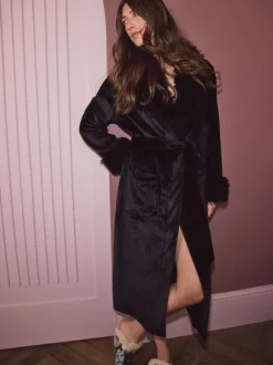 Zwart - Fur Trim Robe