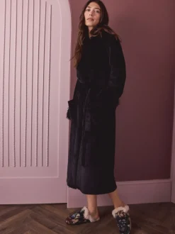 Zwart - Fur Trim Robe