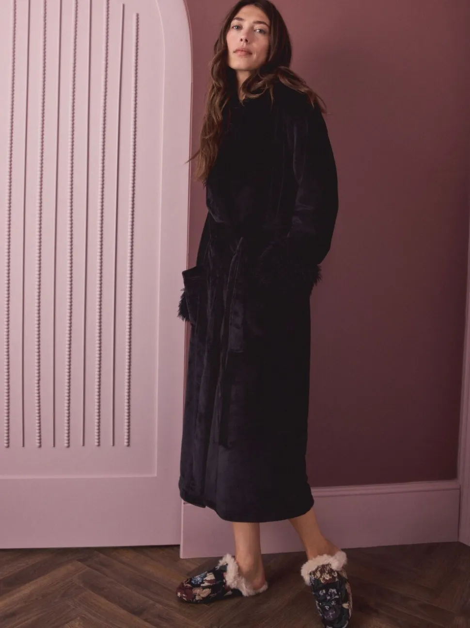 Zwart - Fur Trim Robe