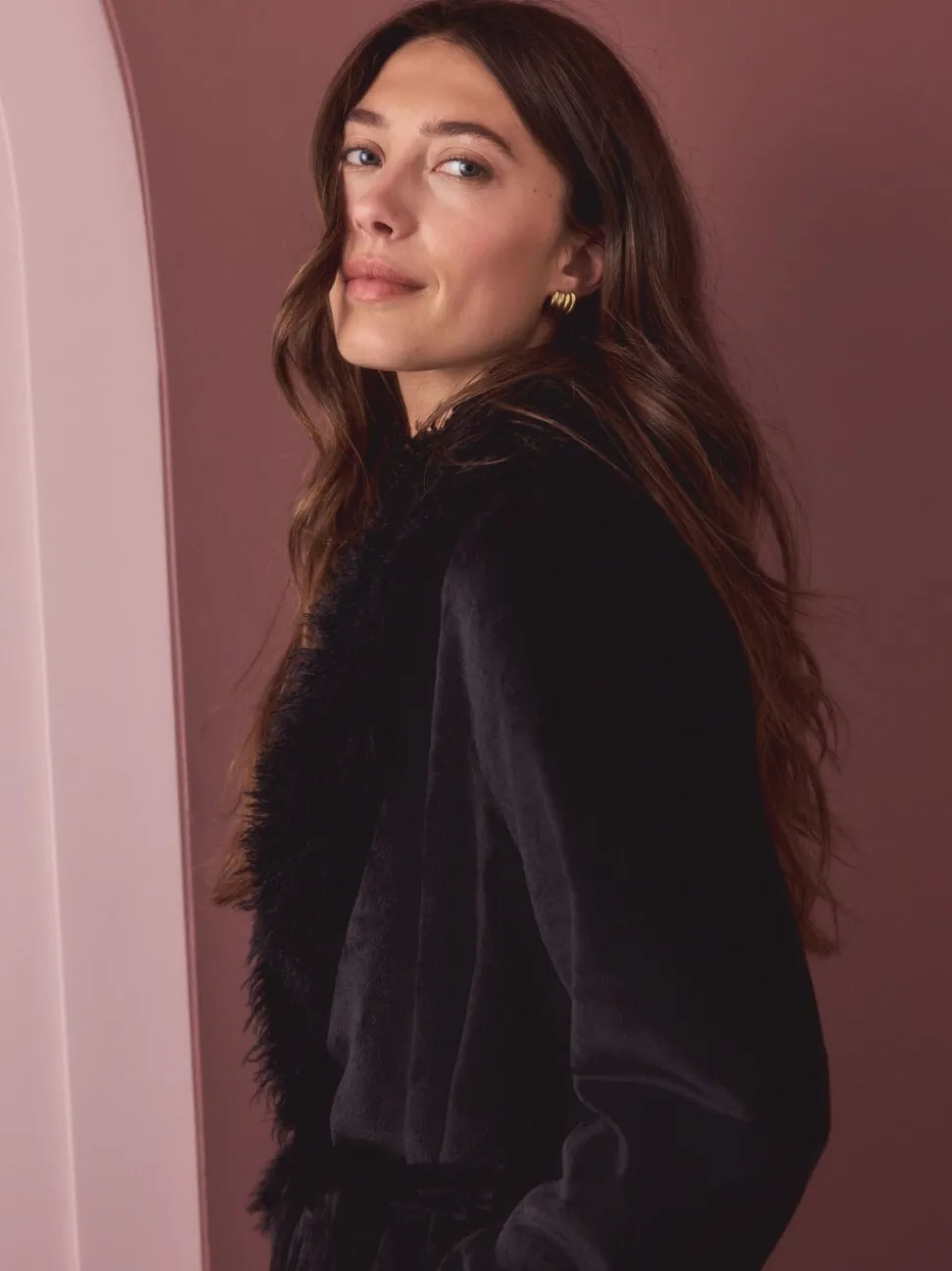 Zwart - Fur Trim Robe