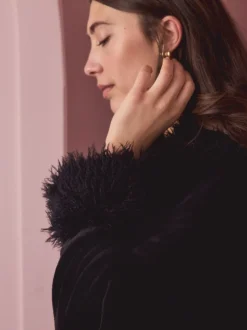 Zwart - Fur Trim Robe