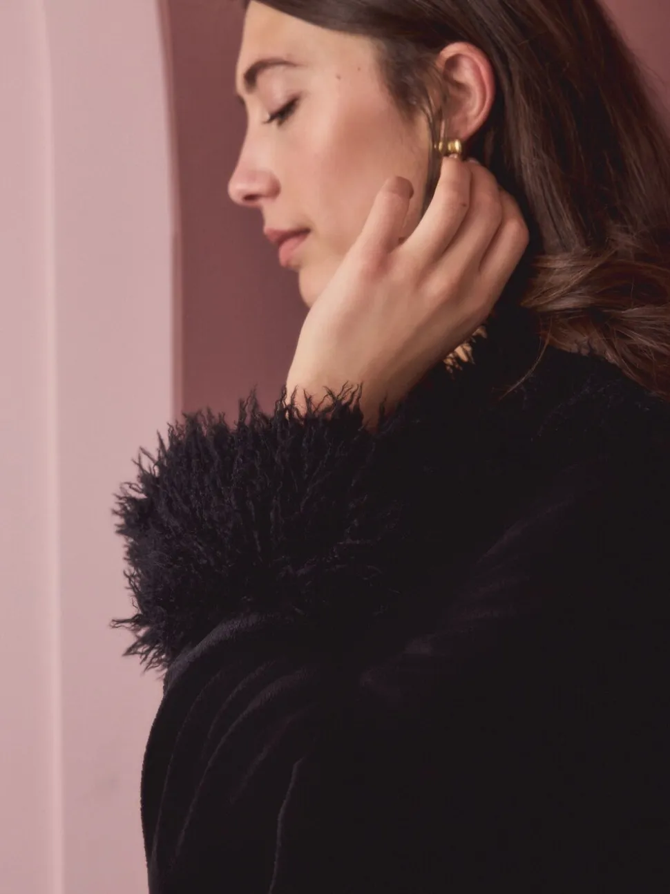 Zwart - Fur Trim Robe