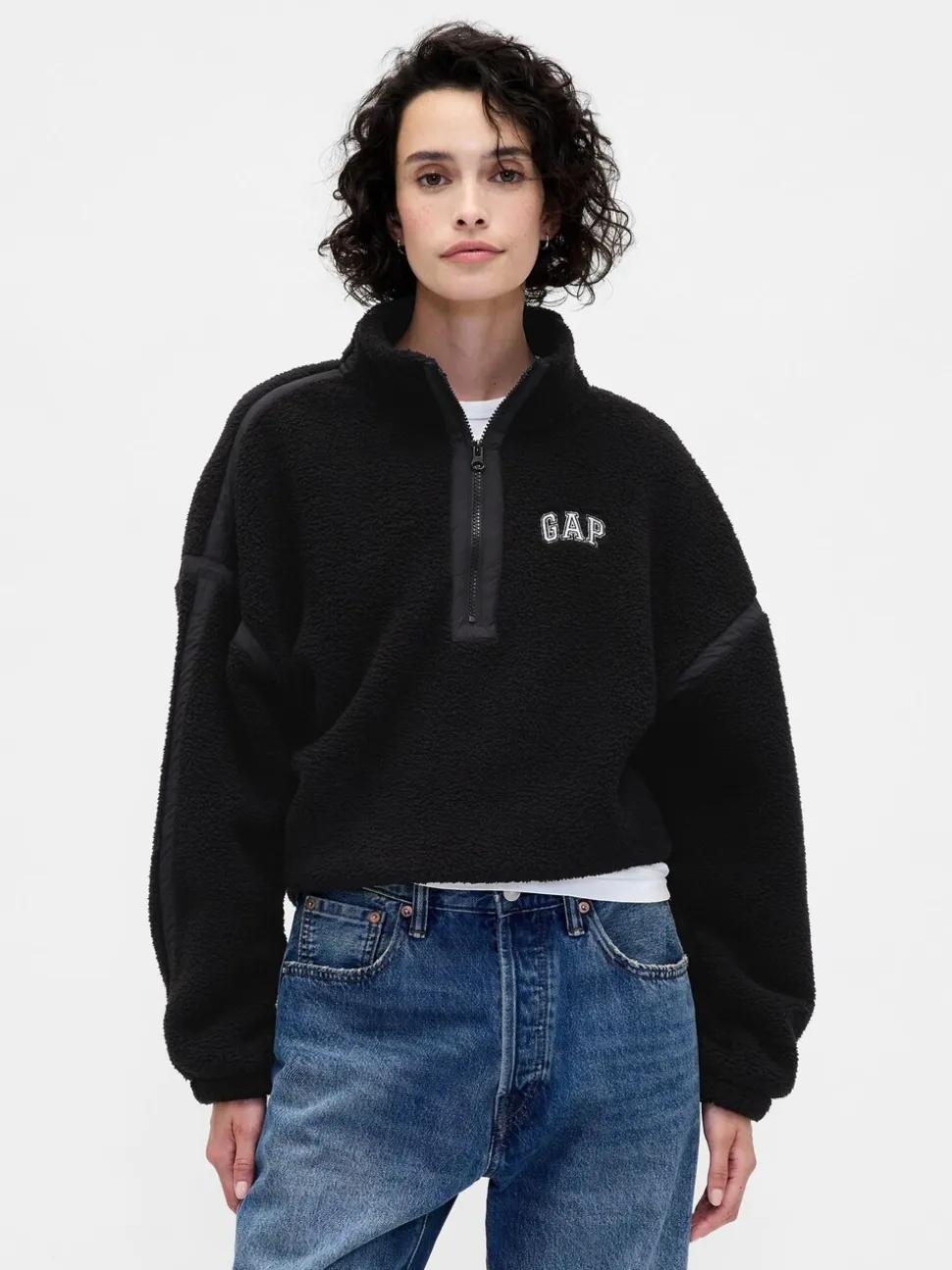 Zwart - Gap Oversized Cropped Sherpa Half-Zip Fleece