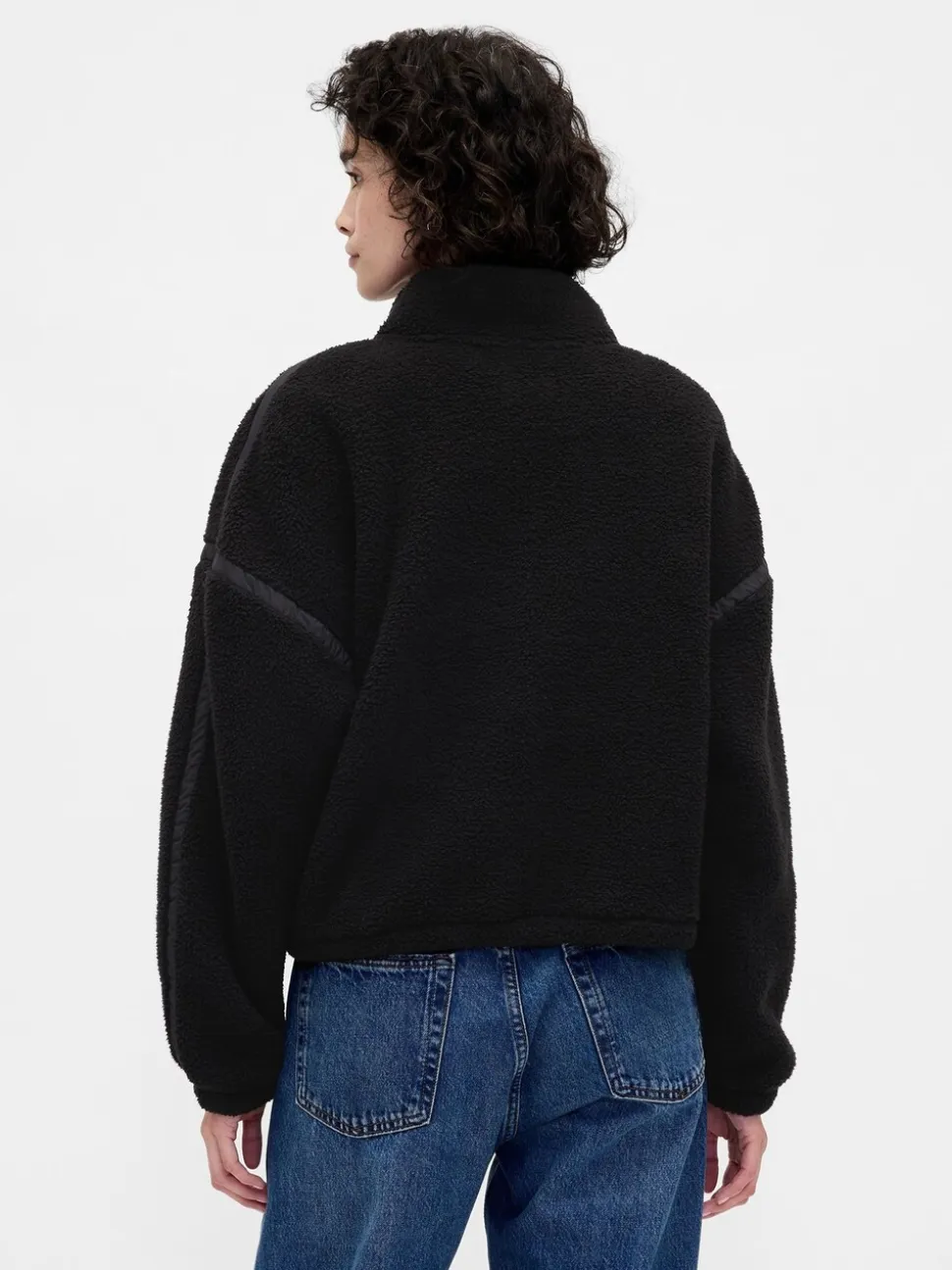 Zwart - Gap Oversized Cropped Sherpa Half-Zip Fleece