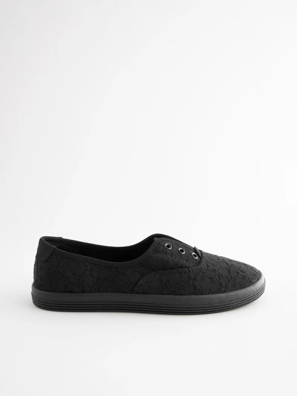 Zwart - Geborduurde veterloze canvas instapsneakers