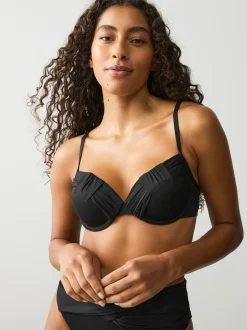 Zwart - Gedrapeerde, voorgevormde Bikini met beugel