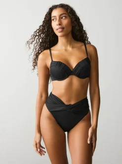 Zwart - Gedrapeerde, voorgevormde Bikini met beugel