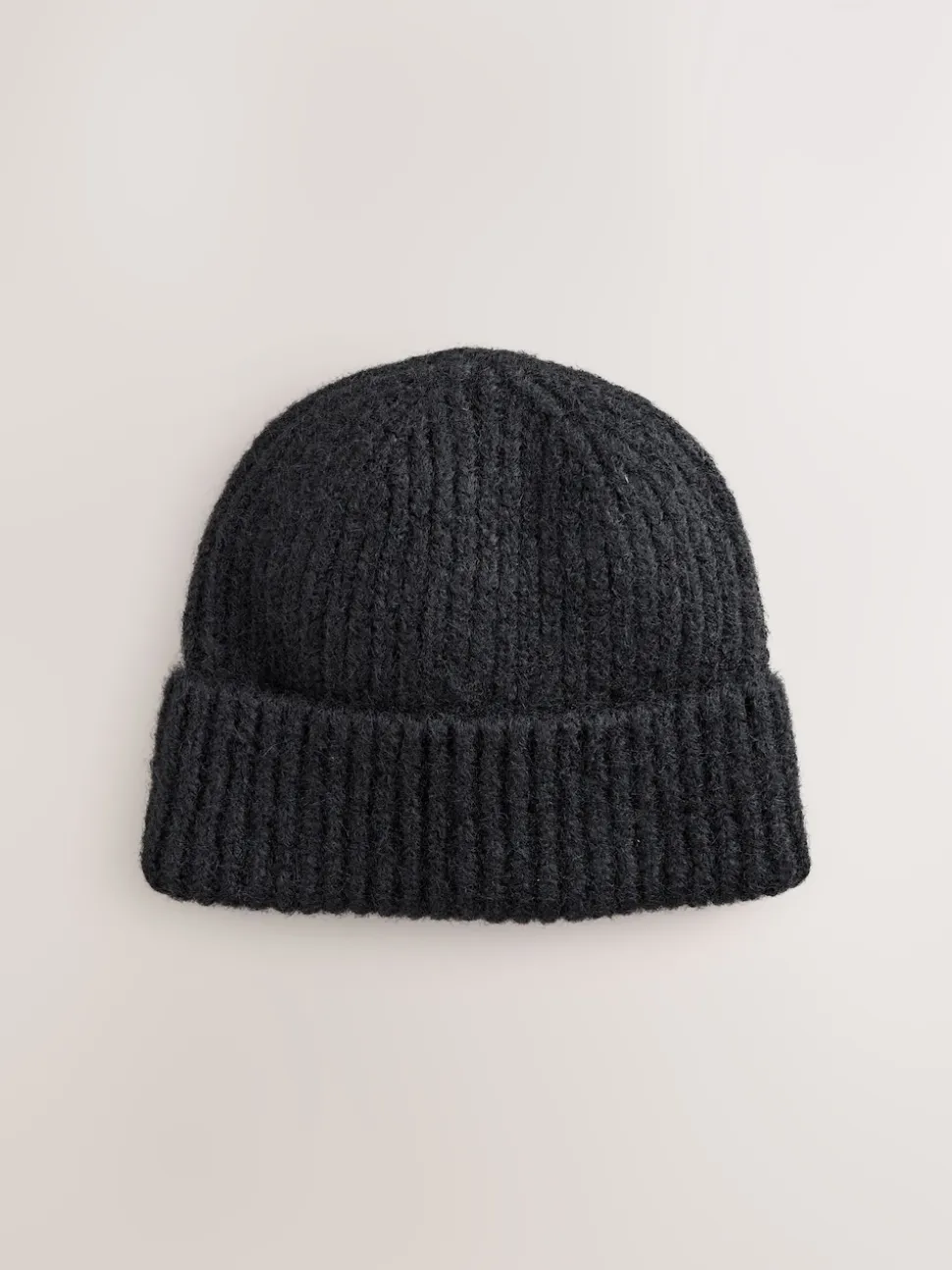 Zwart - Geribbelde beanie-muts met wol
