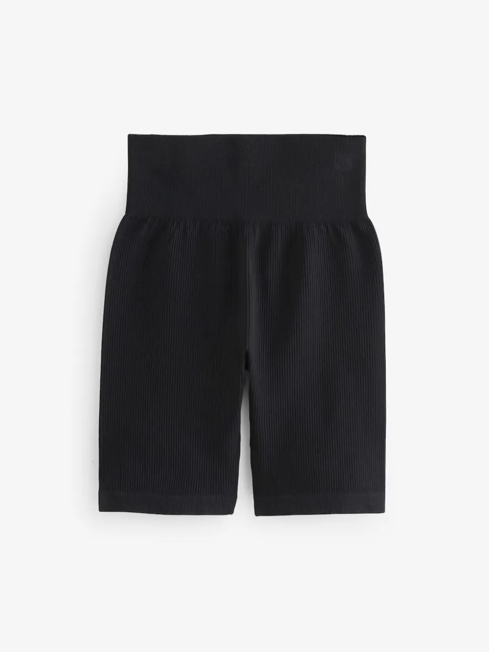 Zwart - Geribbelde fietsshort met hoge taille