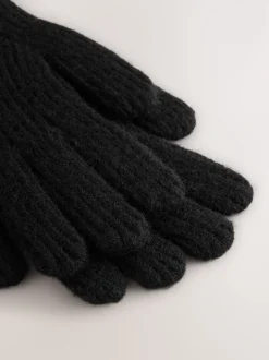Zwart - Geribbelde gebreide handschoenen