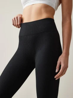 Zwart - Geribbelde naadloze legging met hoge taille