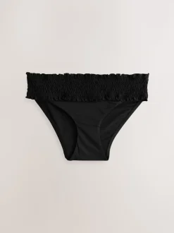 Zwart - Gerimpelde bikinislip met hoge taille