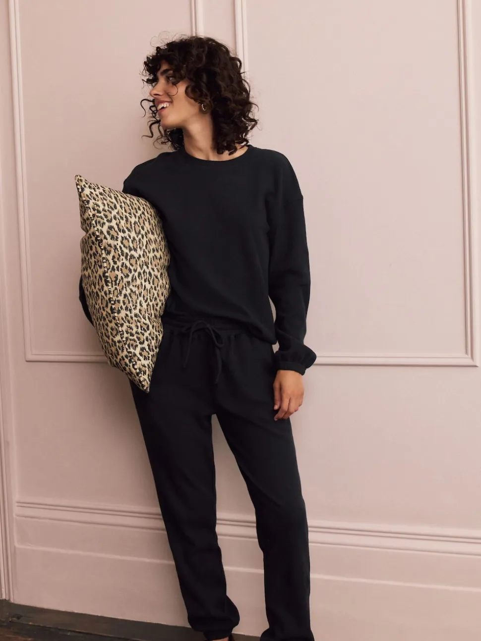 Zwart - Gezellige pyjama met wafeldessin en lange mouwen