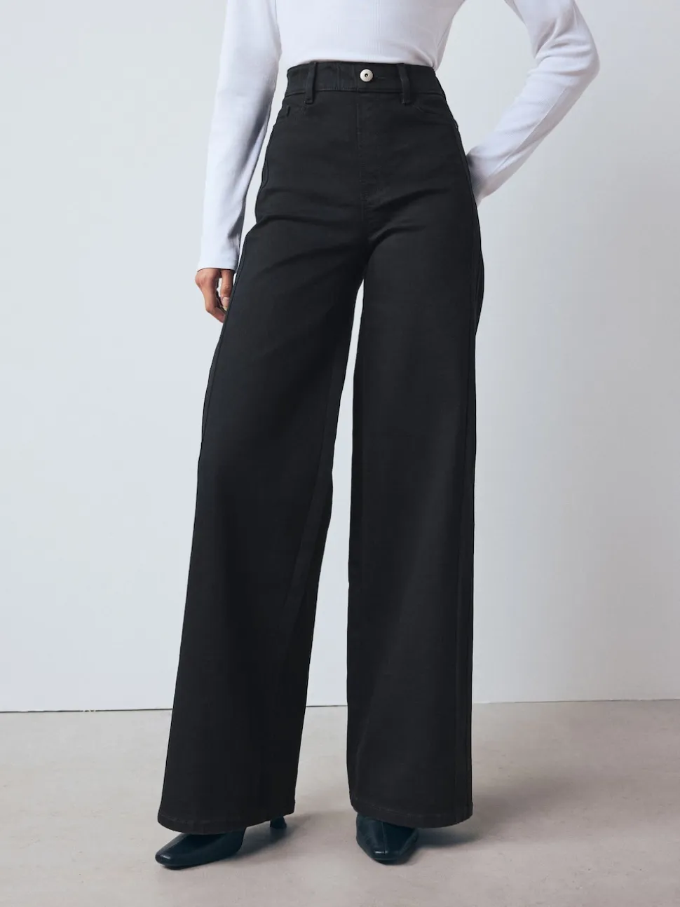 Zwart - High Rise FlexiFit Stretch Pull On Wide Leg Jeans
