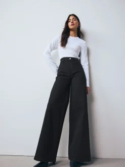 Zwart - High Rise FlexiFit Stretch Pull On Wide Leg Jeans