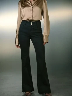 Zwart - High Rise Stretch Flare Jeans