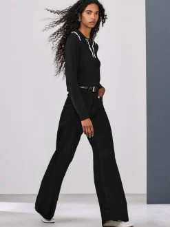 Zwart - High Rise stretchy Jeans met wijde pijpen