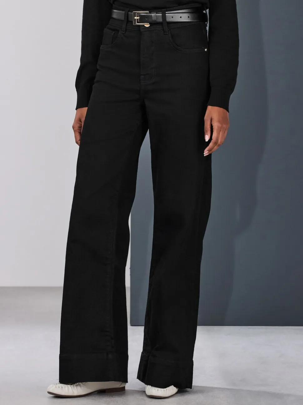 Zwart - High Rise stretchy Jeans met wijde pijpen