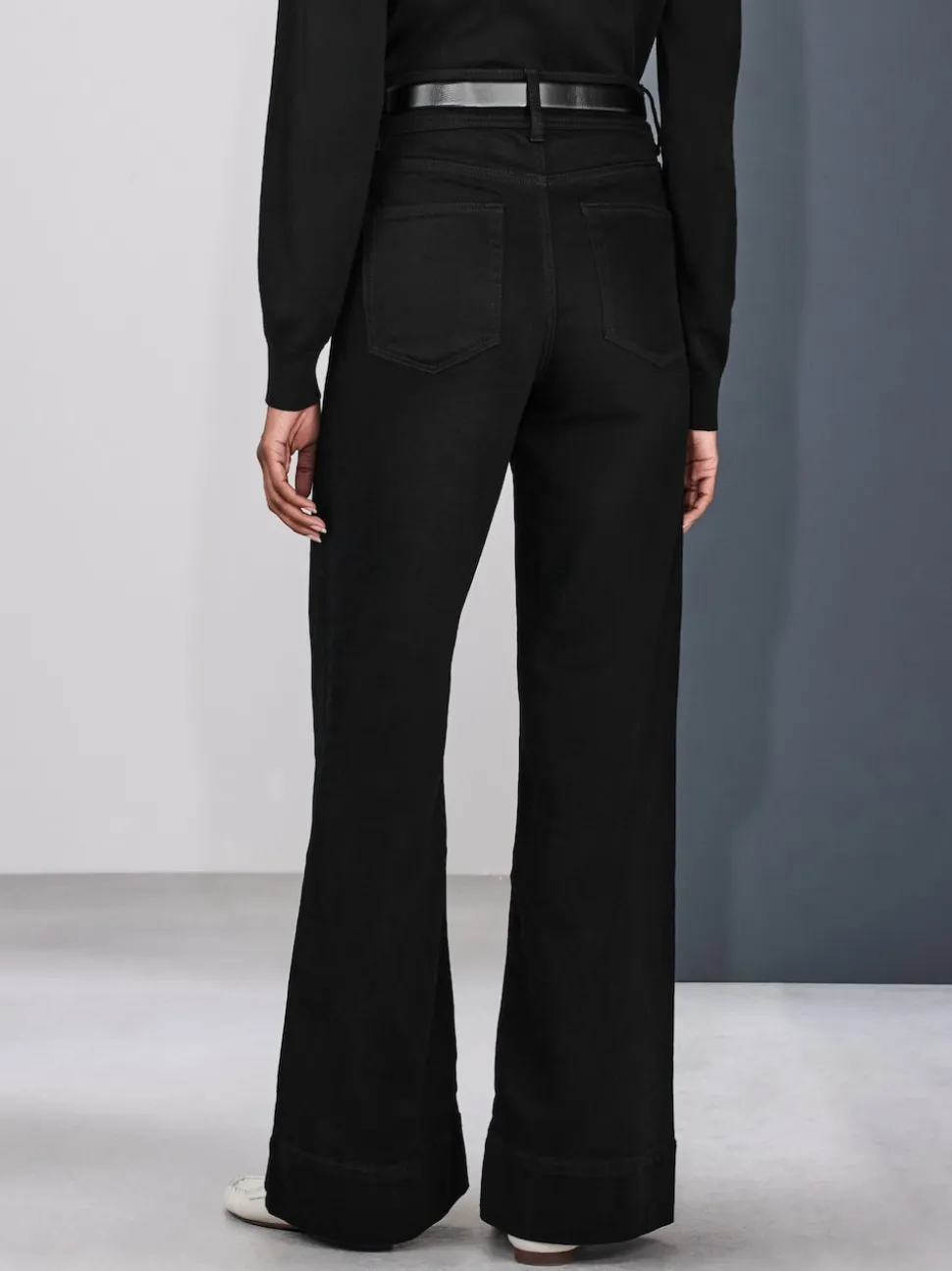 Zwart - High Rise stretchy Jeans met wijde pijpen