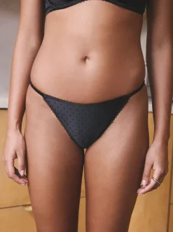 Zwart - High Shine Spot Tanga Knickers