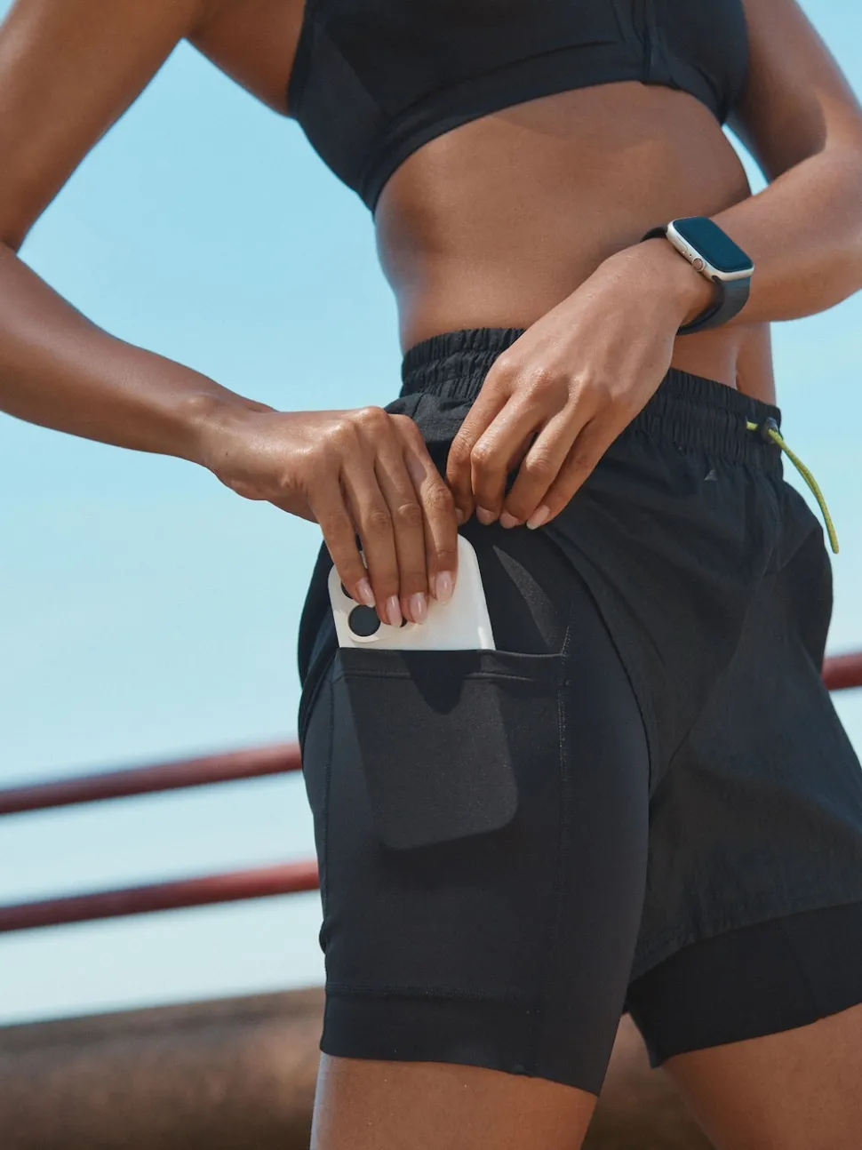 Zwart - 2-in-1 sportshort met hoge taille van Dry Tech