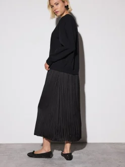 Zwart - 2-In-1 Sweatshirt met Satijnen Midi Rok