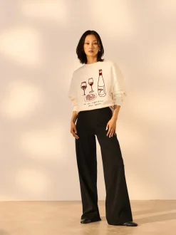 Zwart - Jersey denim broek met wijde pijpen