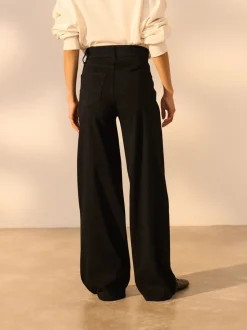 Zwart - Jersey denim broek met wijde pijpen