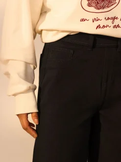 Zwart - Jersey denim broek met wijde pijpen