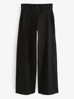 Zwart - Jersey denim broek met wijde pijpen