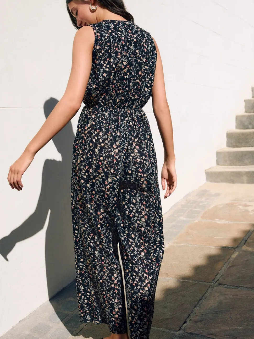 Zwart - Jumpsuit met wijduitlopende pijpen