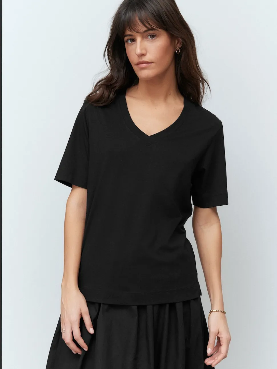 Zwart - Katoenen Modal ruimvallend V-hals T-shirt