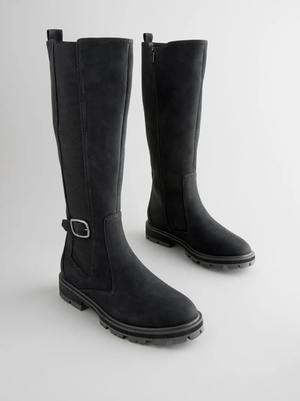 Zwart - Kniehoge Chelsea Boots met gesp