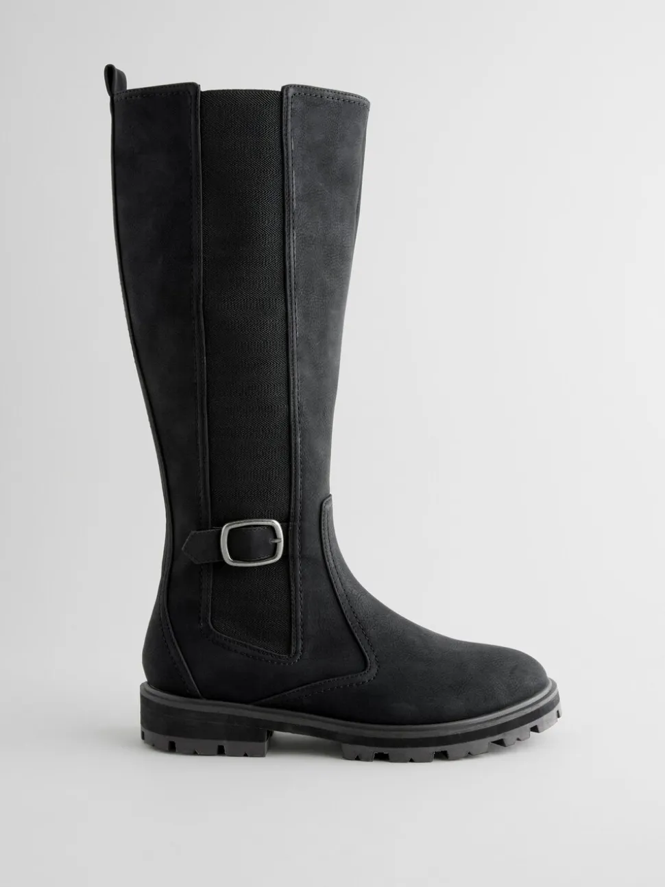 Zwart - Kniehoge Chelsea Boots met gesp