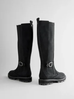 Zwart - Kniehoge Chelsea Boots met gesp