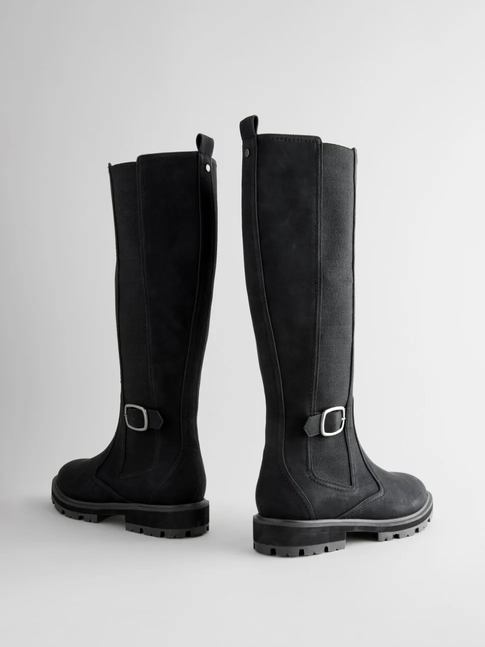 Zwart - Kniehoge Chelsea Boots met gesp