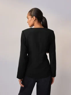 Zwart - Kraagloze V-hals blazer