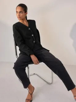 Zwart - Kraagloze V-hals blazer