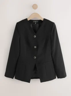 Zwart - Kraagloze V-hals blazer