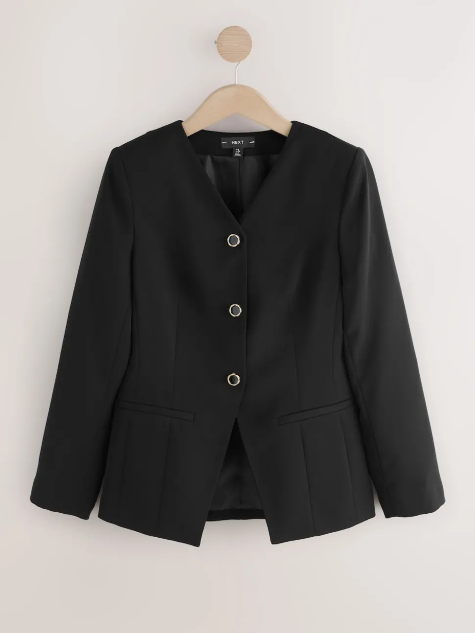 Zwart - Kraagloze V-hals blazer