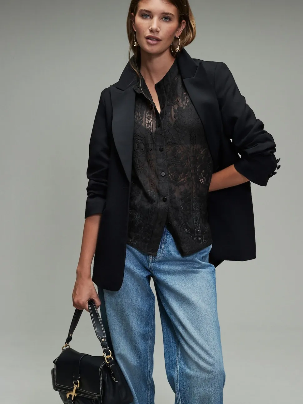 Zwart - Lace Half Sleeve Blouse