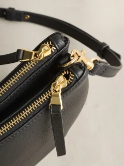 Zwart - Leather Scoop Cross-Body Bag