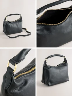 Zwart - Leather Scooped Hand Held Bag