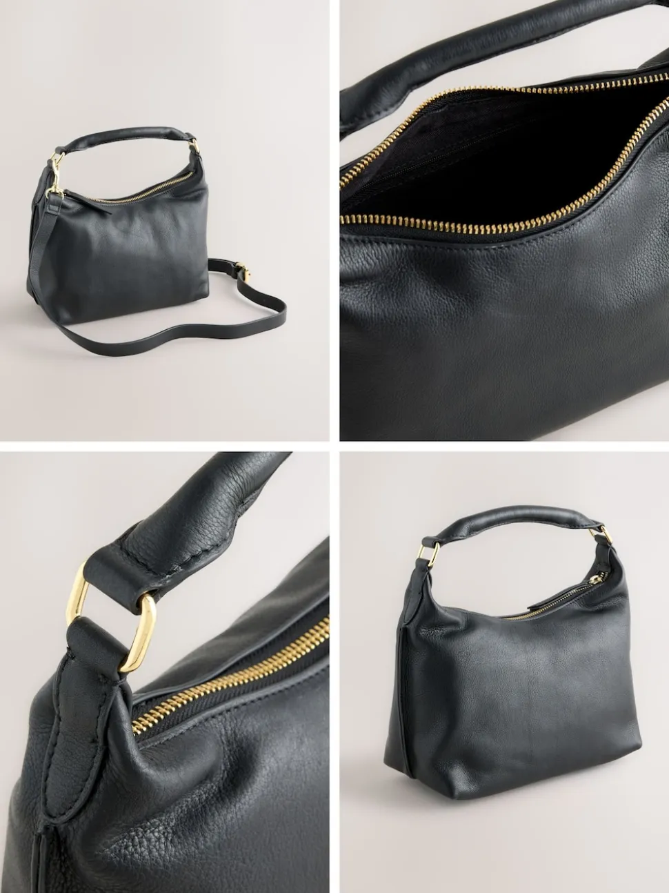 Zwart - Leather Scooped Hand Held Bag
